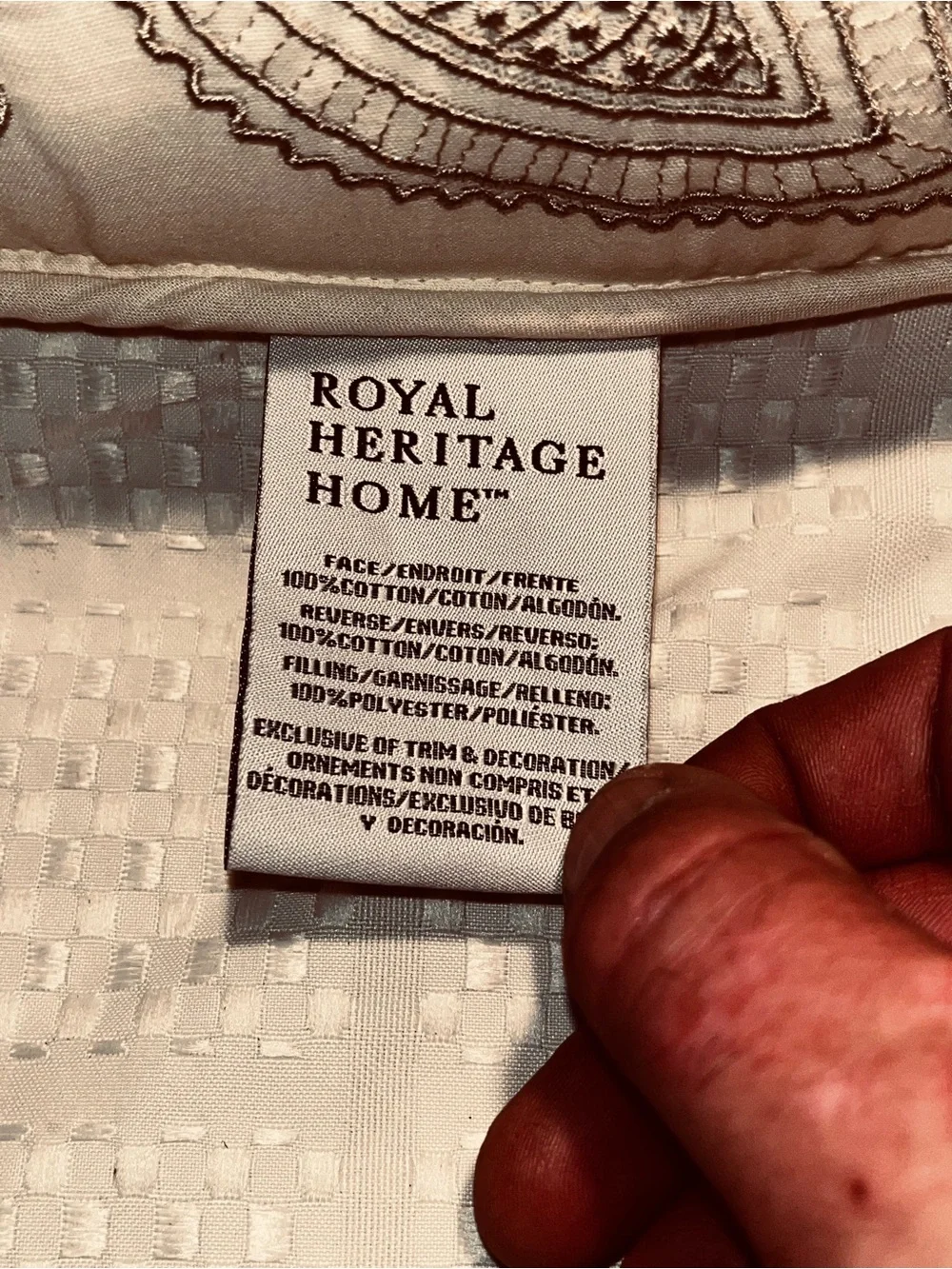 Royal Heritage Home Embroidered Floral Paisley Accent Pillow Cream Brown 16”